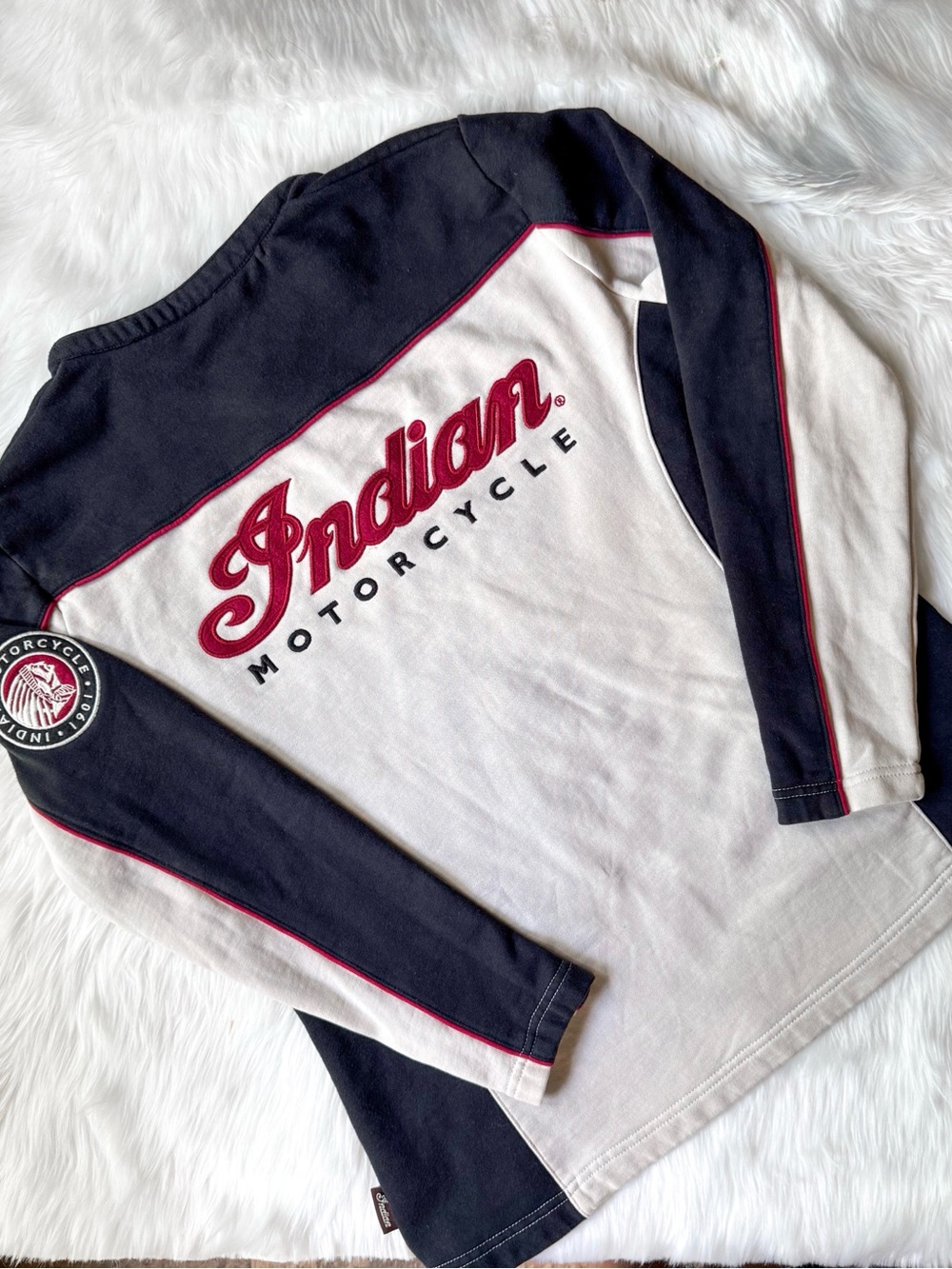 Indian Motorcycles Women’s Full Zip Embroidered Large Riding Patch Black Tan XL